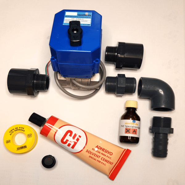 _OLD_Komplettset Serien 11 Edelstahl- Abwasserventil DN25 elektrisch 12V mit variablen Rohranschluß am Wohnmobil